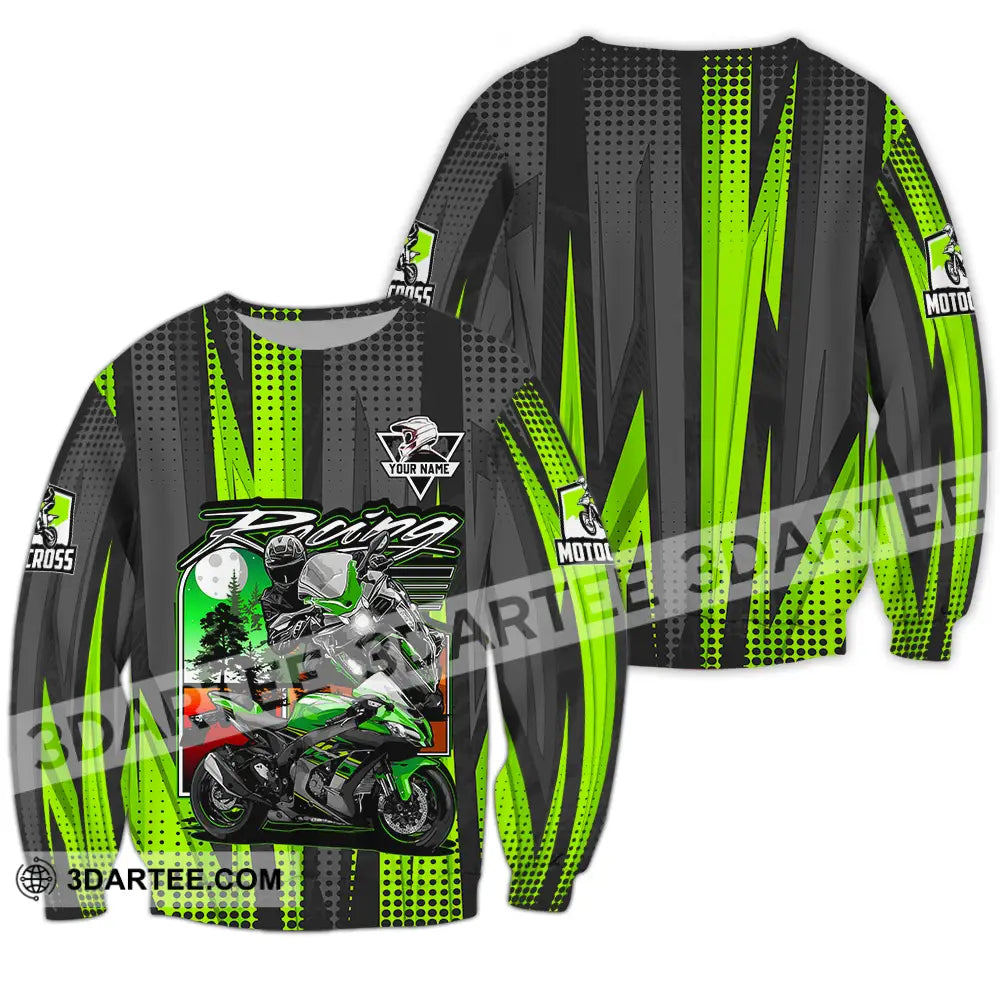Unisex Shirt - Custom Name Motocross Racing Check Long Sleeve / S T-Shirt