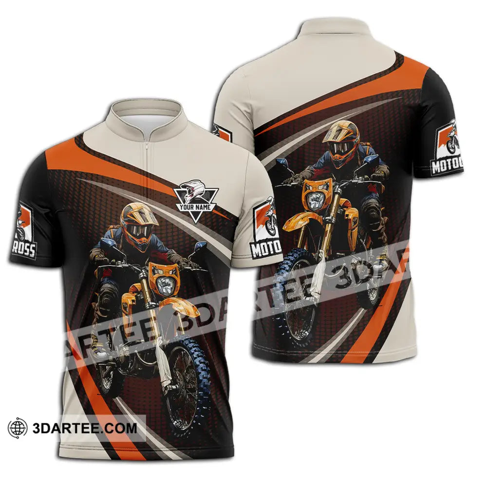 Unisex Shirt - Custom Name Motocross Racing Player Zipper Polo / S T-Shirt