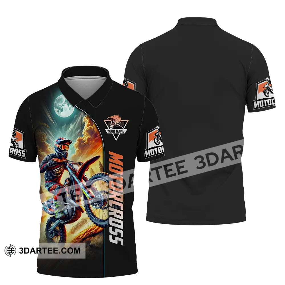 Unisex Shirt - Custom Name Motocross Racing Sky Polo / S T-Shirt