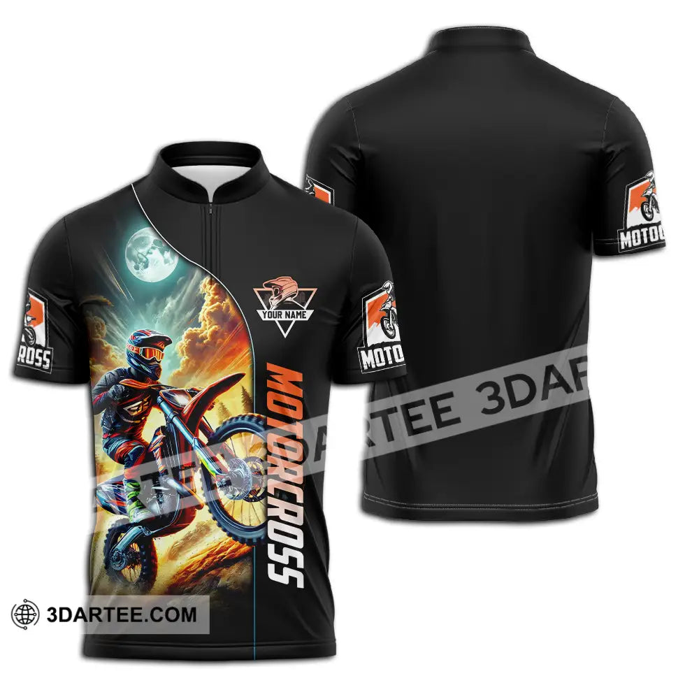 Unisex Shirt - Custom Name Motocross Racing Sky Zipper Polo / S T-Shirt