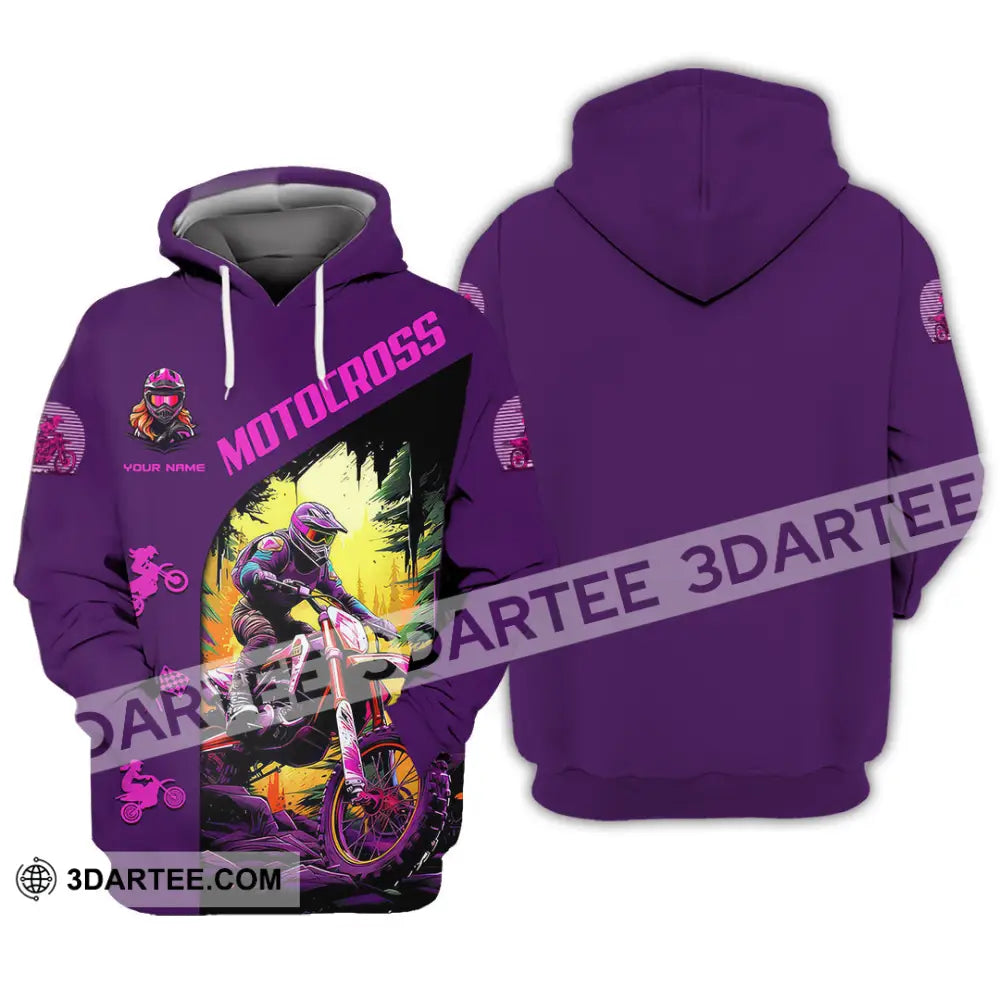 Unisex Shirt - Custom Name Motocross Sport Purple Hoodie / S T-Shirt