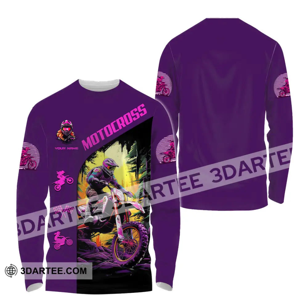 Unisex Shirt - Custom Name Motocross Sport Purple Long Sleeve / S T-Shirt