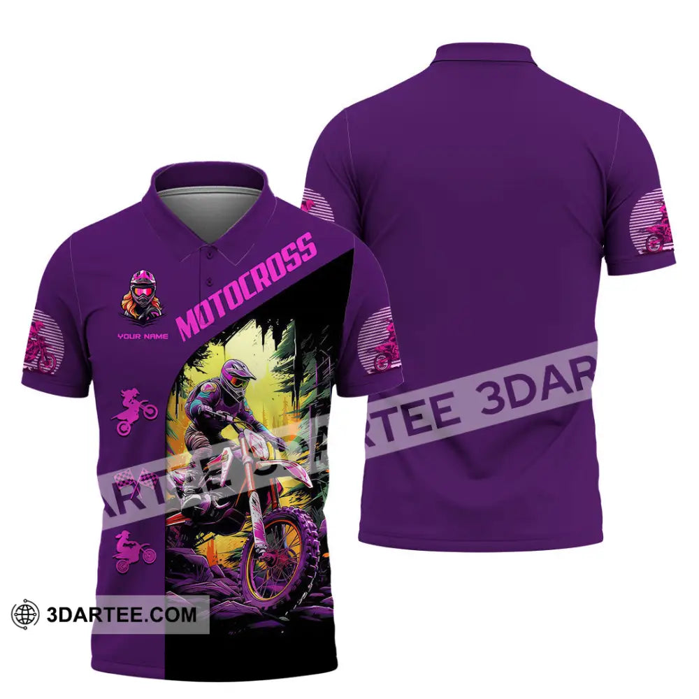 Unisex Shirt - Custom Name Motocross Sport Purple Polo / S T-Shirt