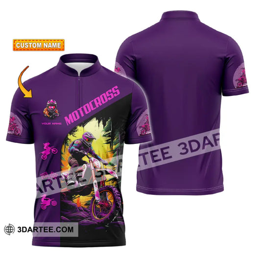 Unisex Shirt - Custom Name Motocross Sport Purple T-Shirt