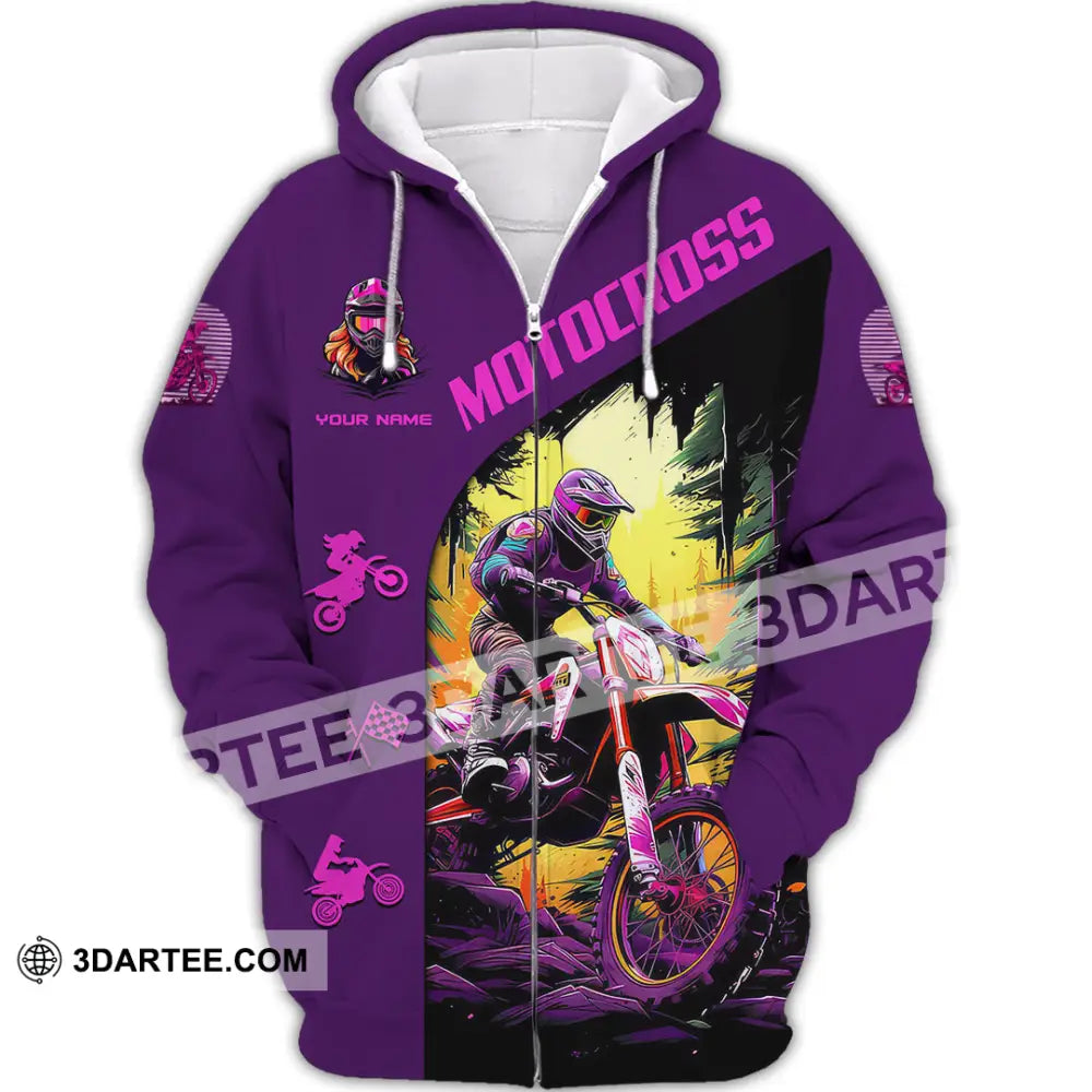 Unisex Shirt - Custom Name Motocross Sport Purple Zipper Hoodie / S T-Shirt