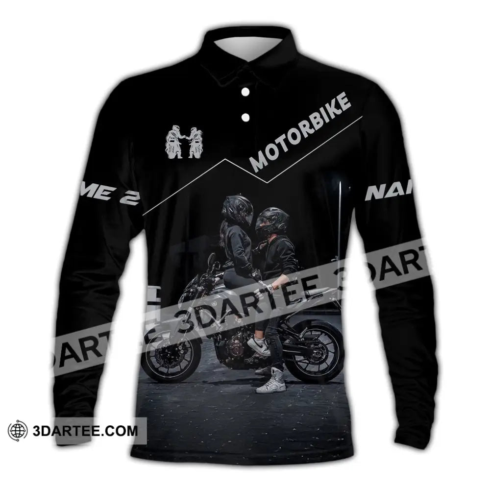 Unisex Shirt Custom Name Motorbike Couple Love T-Shirt Long Sleeve Polo / S T-Shirt