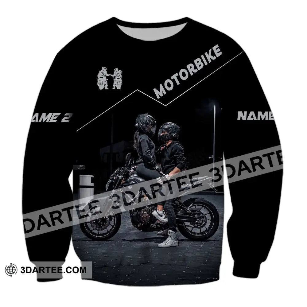 Unisex Shirt Custom Name Motorbike Couple Love T-Shirt Long Sleeve / S T-Shirt