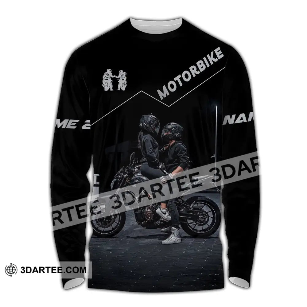 Unisex Shirt Custom Name Motorbike Couple Love T-Shirt Long Sleeve / S T-Shirt