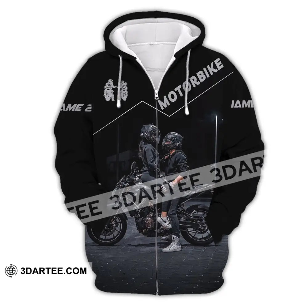 Unisex Shirt Custom Name Motorbike Couple Love T-Shirt Zipper Hoodie / S T-Shirt