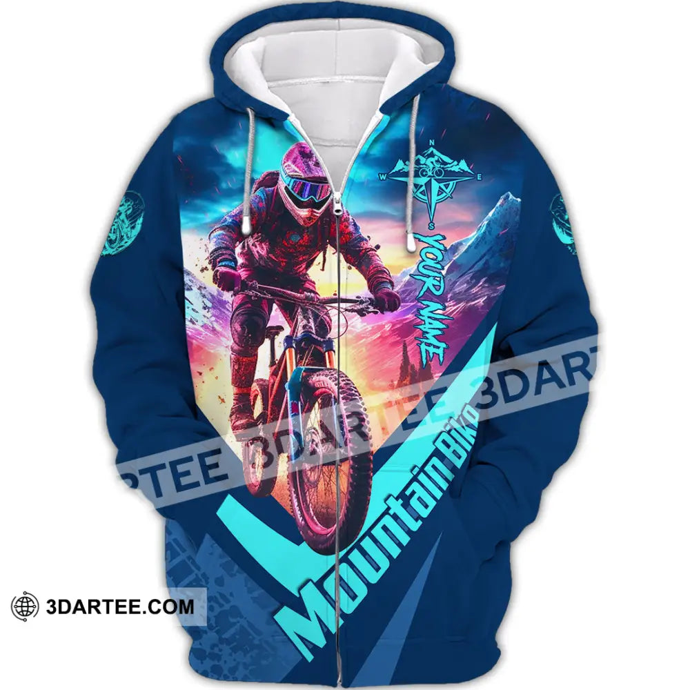 Unisex Shirt - Custom Name Mountain Bike Biker Zipper Hoodie / S T-Shirt