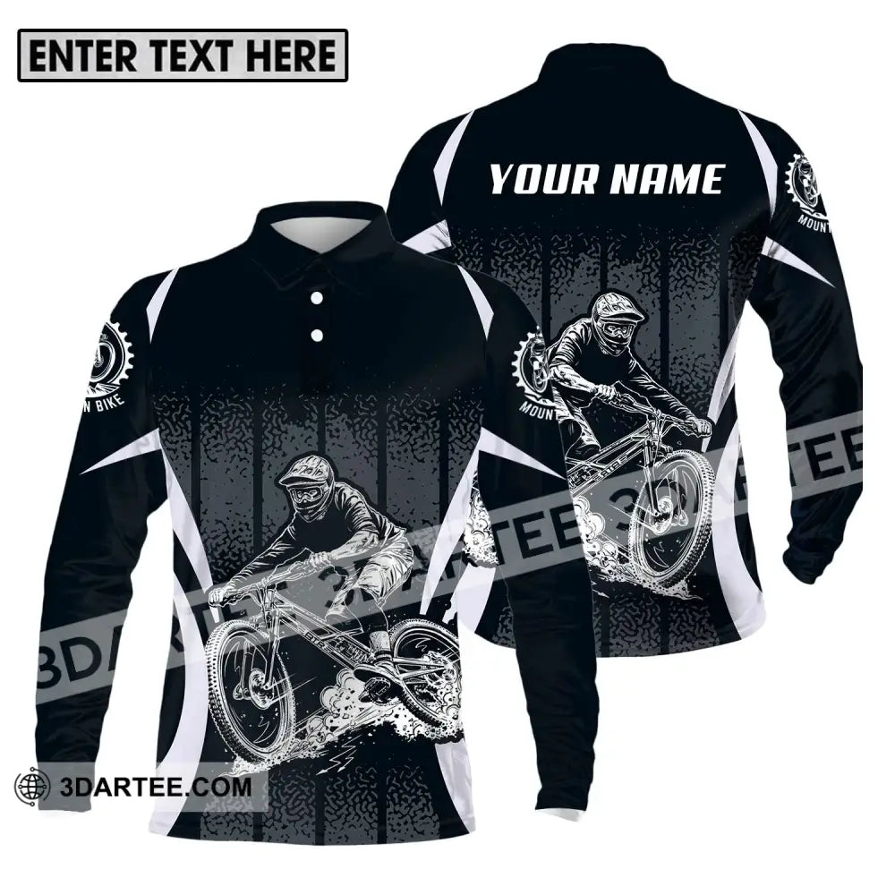 Unisex Shirt - Custom Name Mountain Bike Black Biker Long Sleeve Polo / S T-Shirt