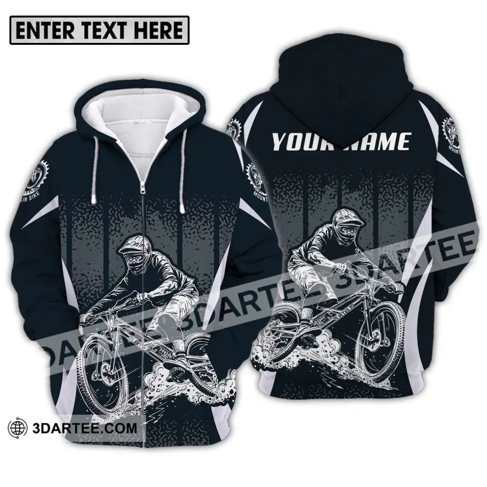 Unisex Shirt - Custom Name Mountain Bike Black Biker Zipper Hoodie / S T-Shirt