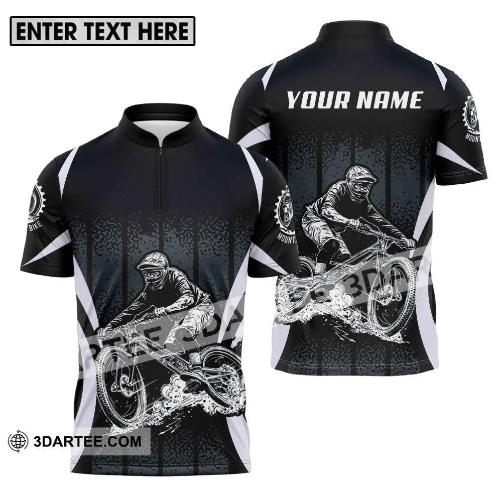 Unisex Shirt - Custom Name Mountain Bike Black Biker Zipper Polo / S T-Shirt