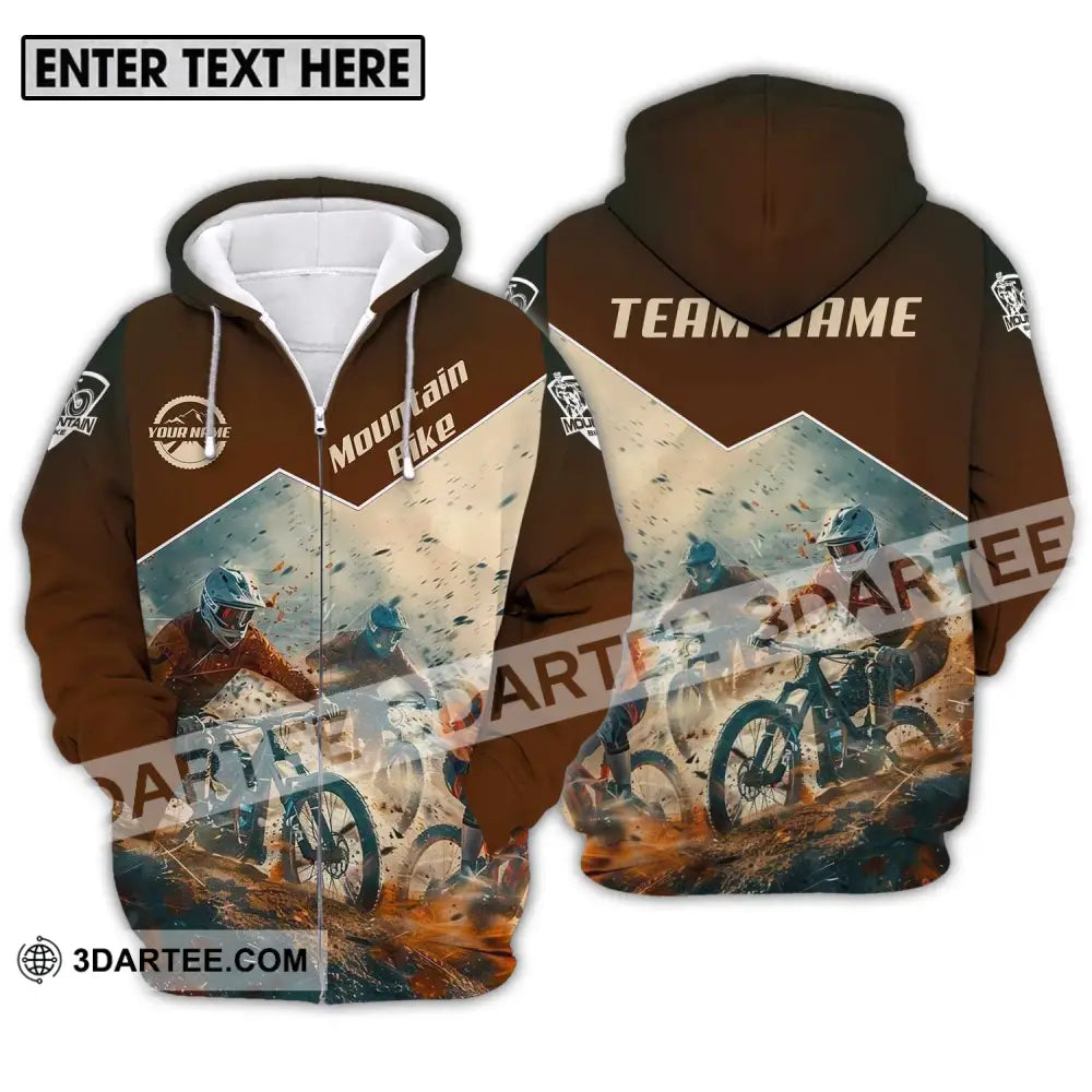 Unisex Shirt - Custom Name Mountain Bike Brown Biker Zipper Hoodie / S T-Shirt