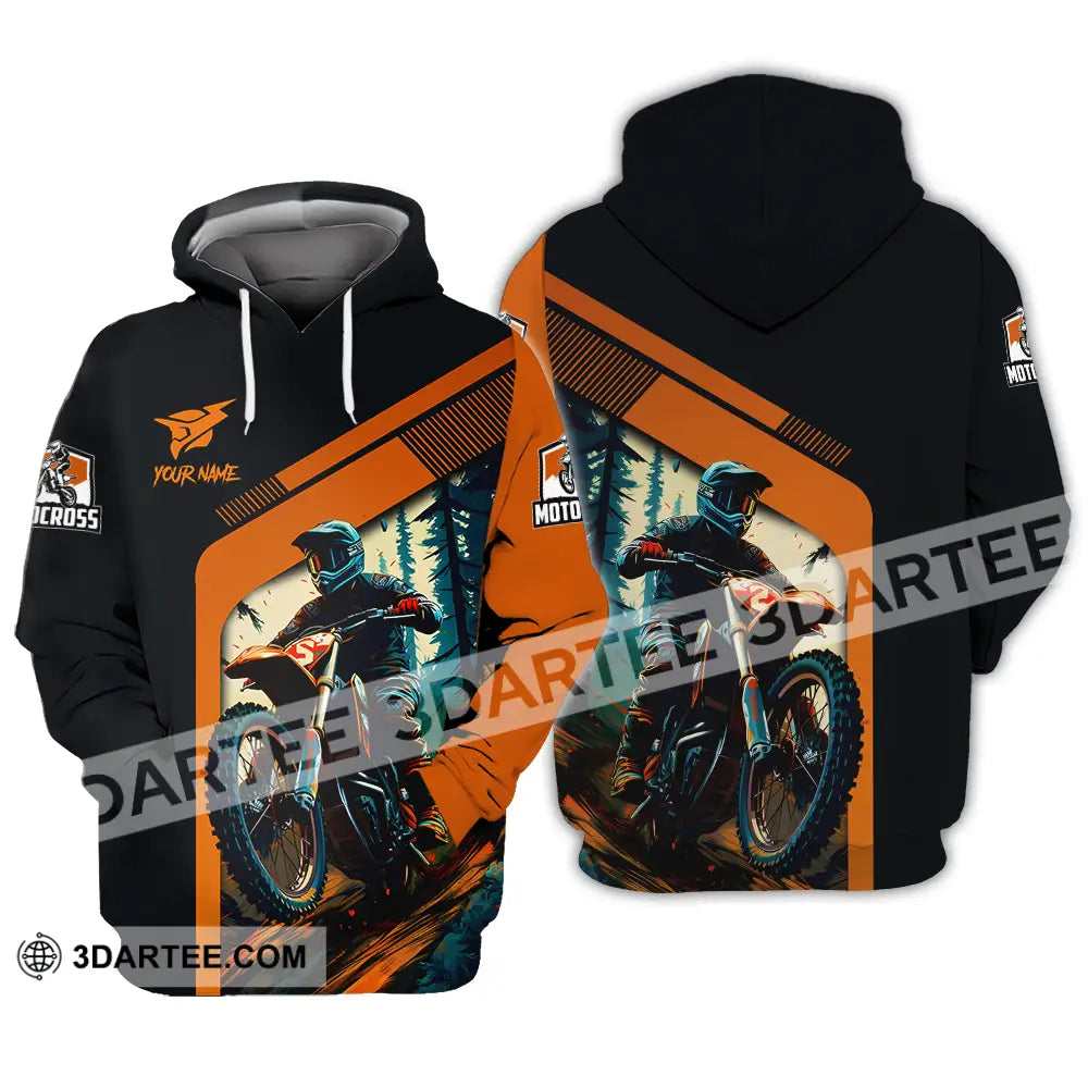 Unisex Shirt - Custom Name Mountain Bike For Player Black Orange Hoodie / S T-Shirt