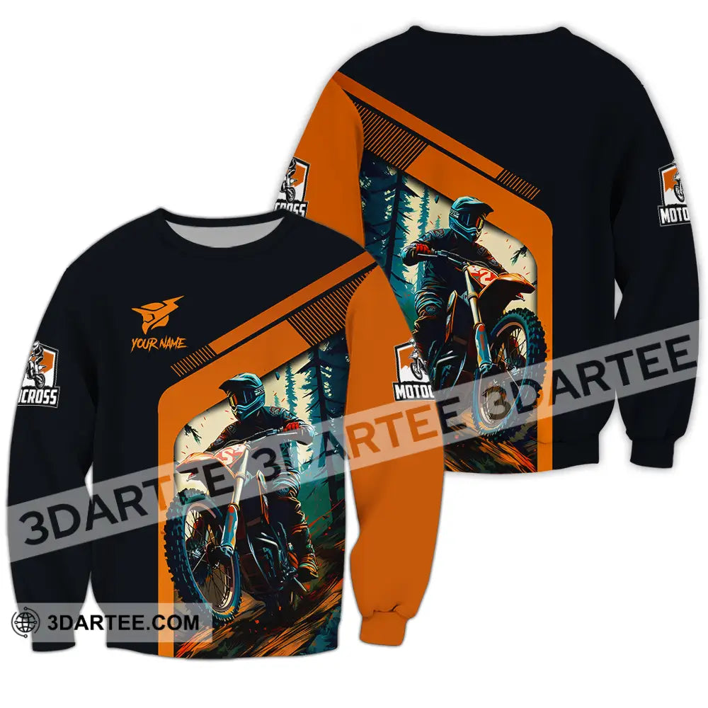 Unisex Shirt - Custom Name Mountain Bike For Player Black Orange Long Sleeve / S T-Shirt