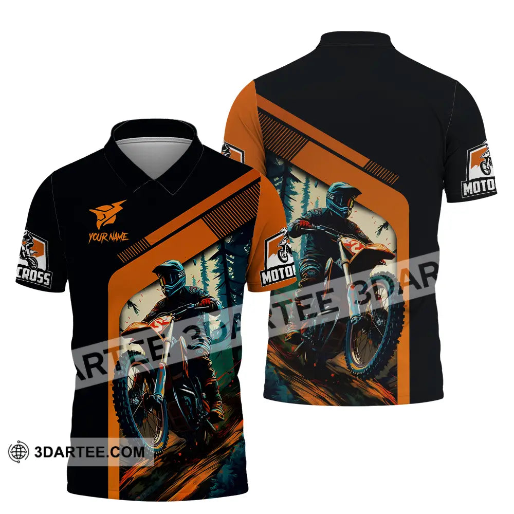 Unisex Shirt - Custom Name Mountain Bike For Player Black Orange Polo / S T-Shirt