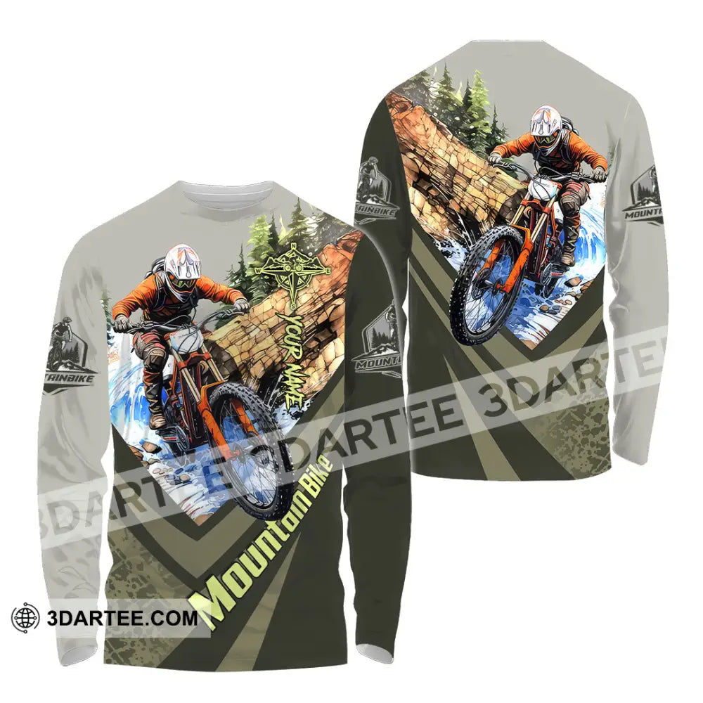 Unisex Shirt - Custom Name Mountain Bike For Player Forest Icon Long Sleeve / S T-Shirt