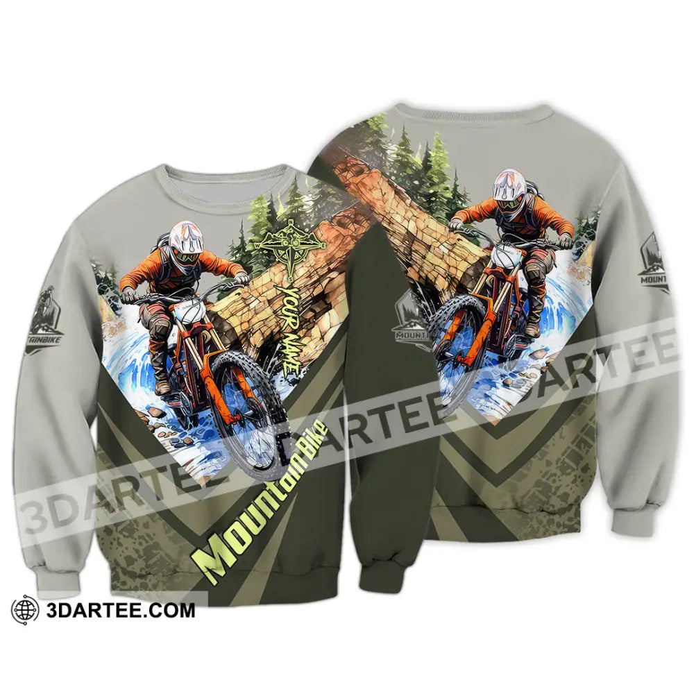 Unisex Shirt - Custom Name Mountain Bike For Player Forest Icon Long Sleeve / S T-Shirt