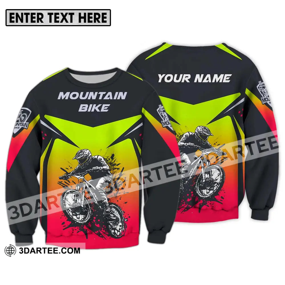 Unisex Shirt - Custom Name Mountain Bike For Player Three Color Long Sleeve / S T-Shirt