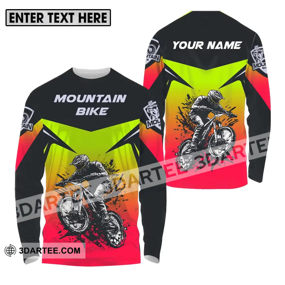 Unisex Shirt - Custom Name Mountain Bike For Player Three Color Long Sleeve / S T-Shirt