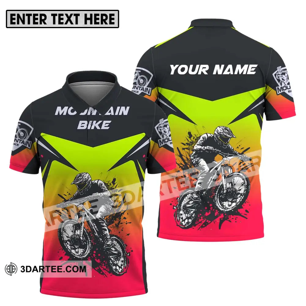 Unisex Shirt - Custom Name Mountain Bike For Player Three Color Polo / S T-Shirt