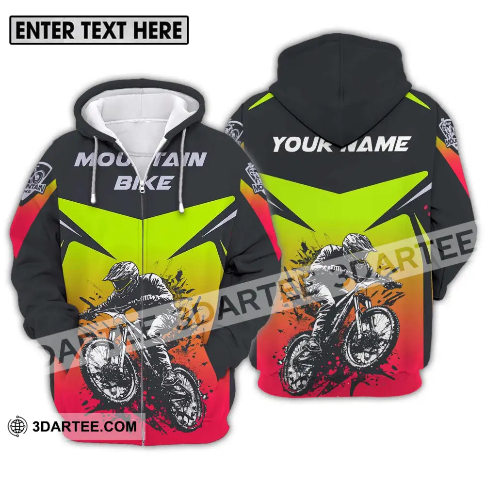 Unisex Shirt - Custom Name Mountain Bike For Player Three Color Zipper Hoodie / S T-Shirt