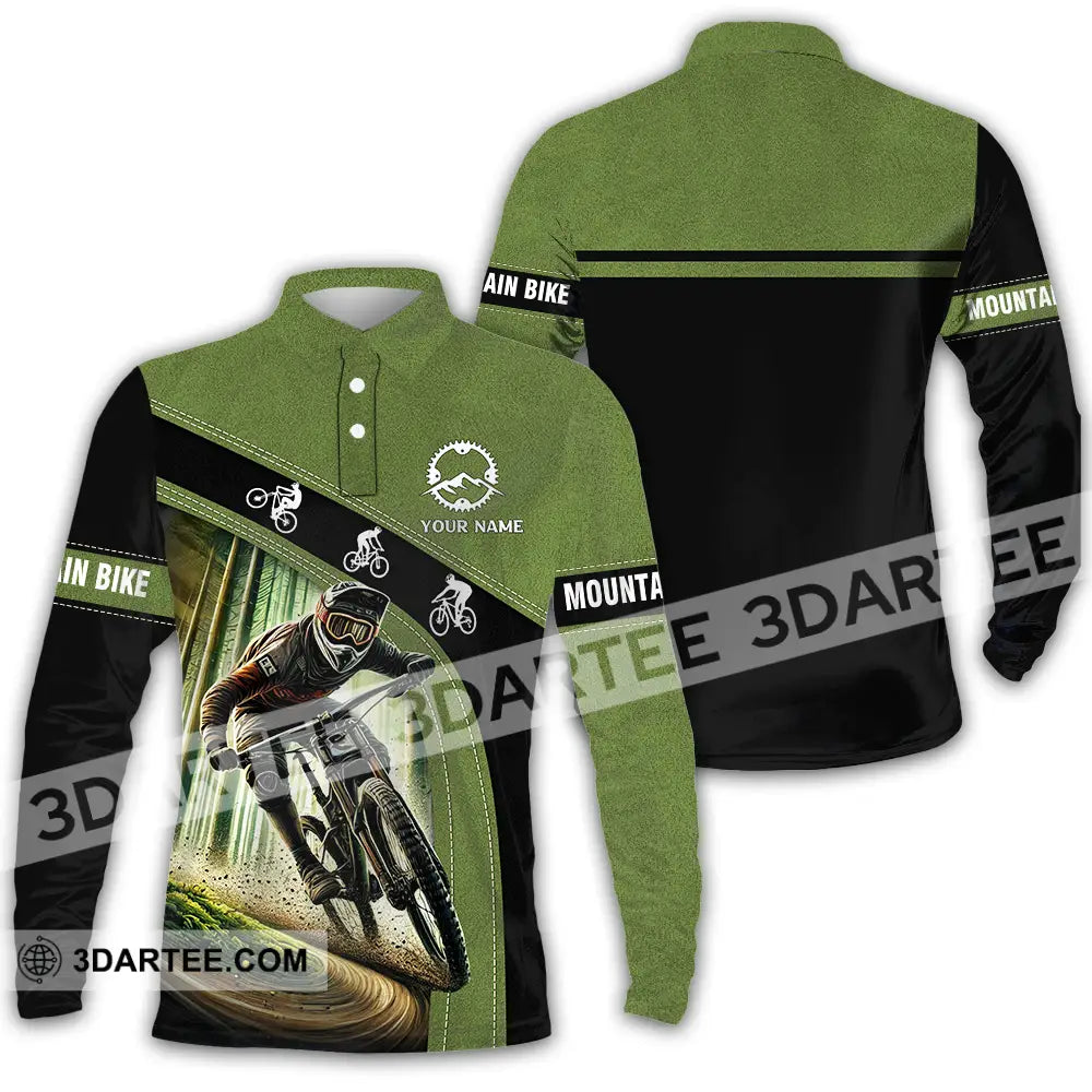 Unisex Shirt - Custom Name Mountain Bike Forest Player Long Sleeve Polo / S T-Shirt