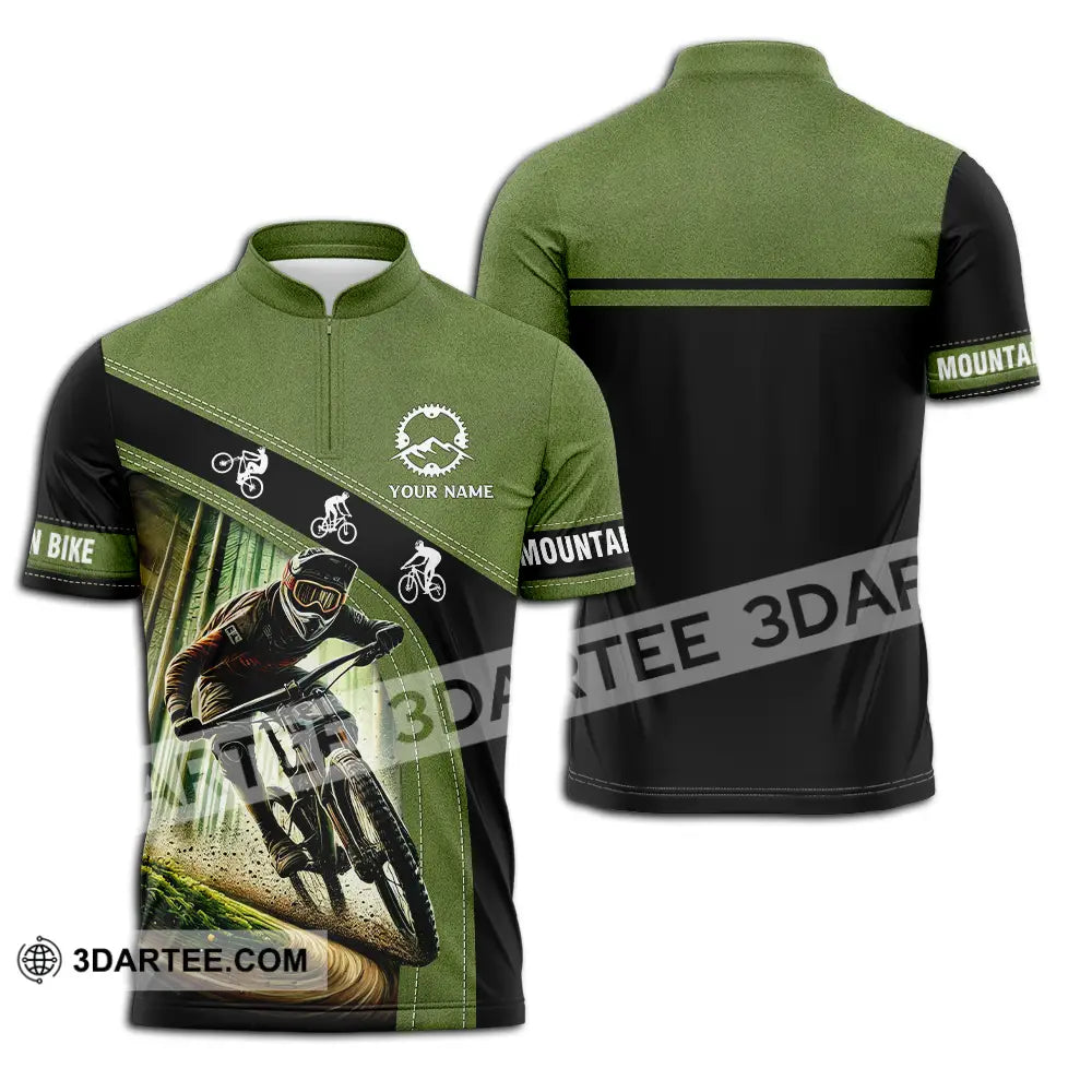 Unisex Shirt - Custom Name Mountain Bike Forest Player Zipper Polo / S T-Shirt