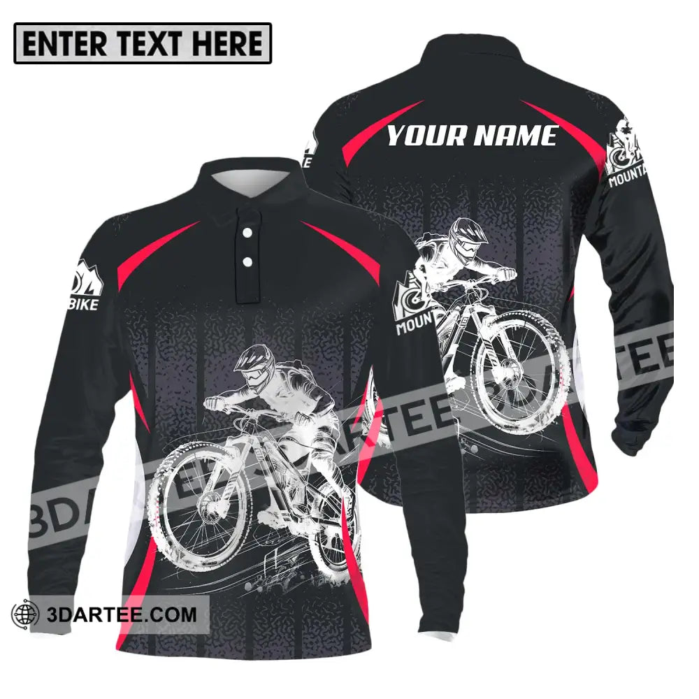 Unisex Shirt - Custom Name Mountain Bike Player Sport Long Sleeve Polo / S T-Shirt