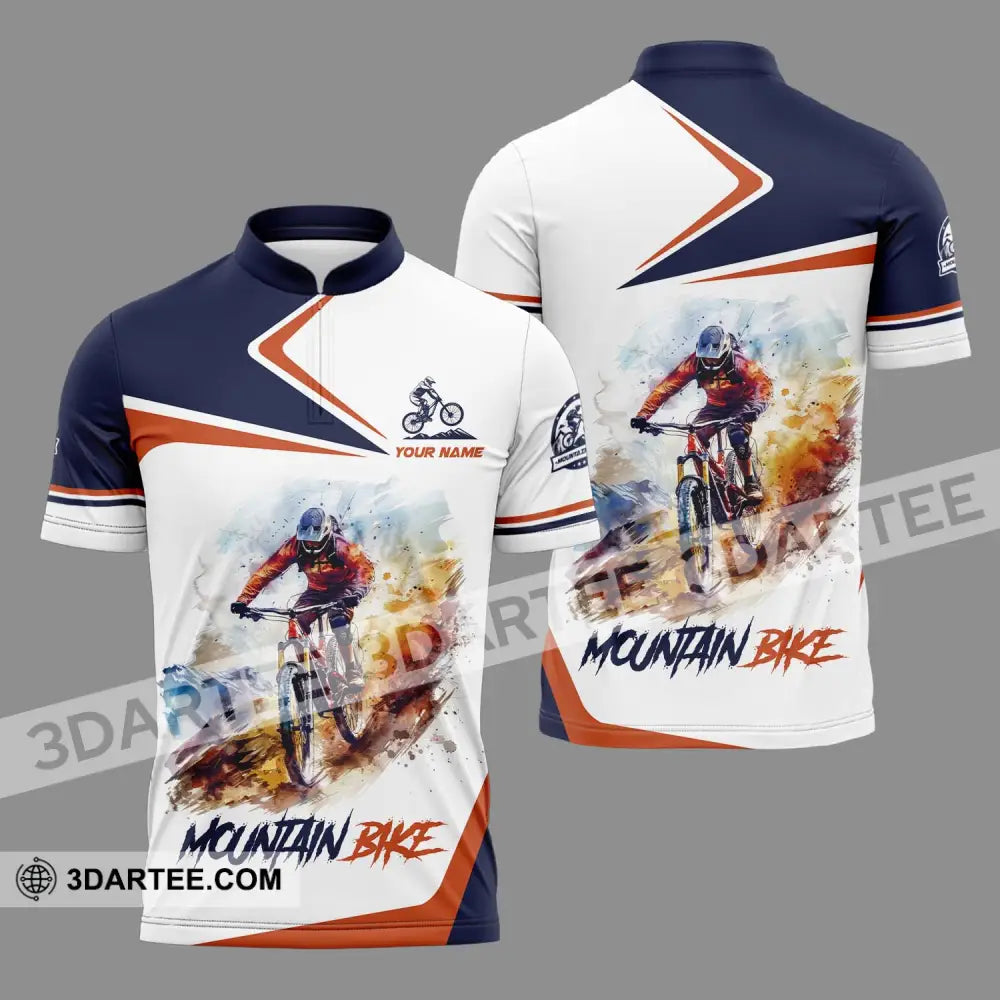 Unisex Shirt - Custom Name Mountain Bike Player Zipper Polo / S T-Shirt