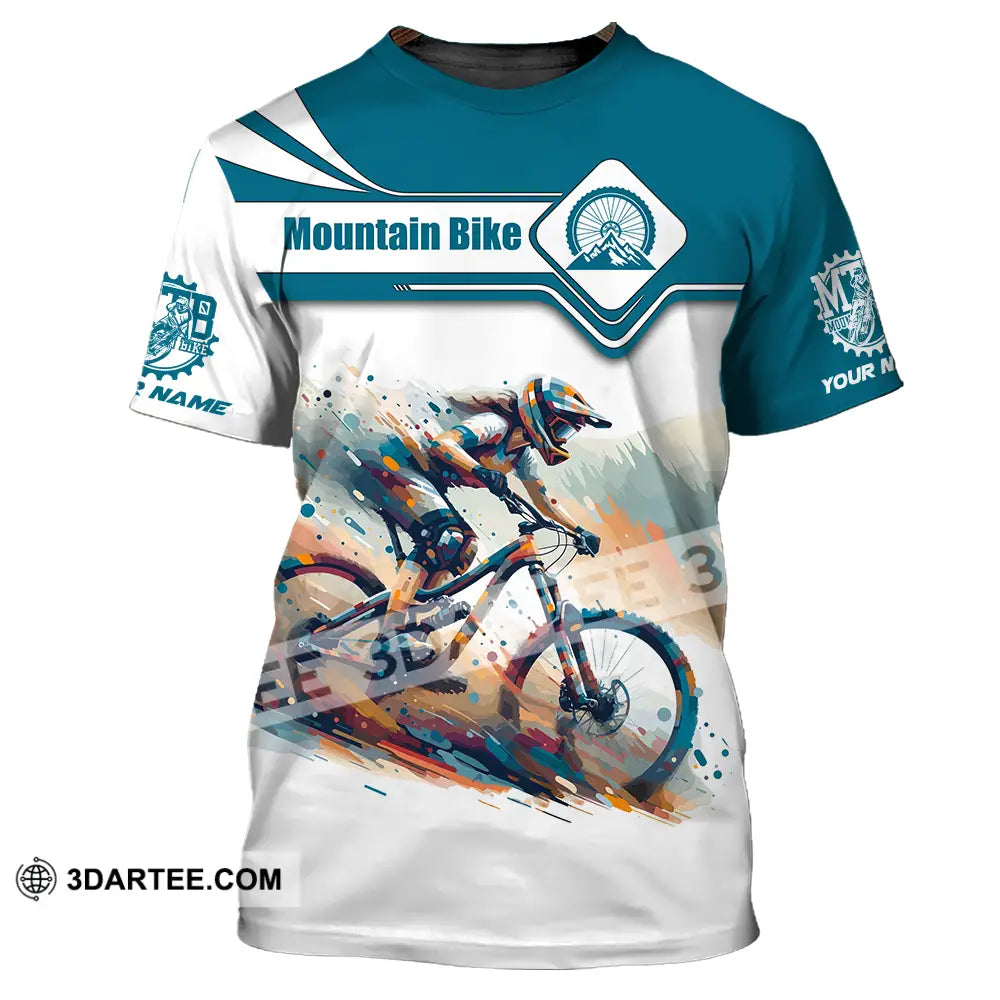 Unisex Shirt - Custom Name Mountain Bike Sport Blue And White Biker T-Shirt / S T-Shirt