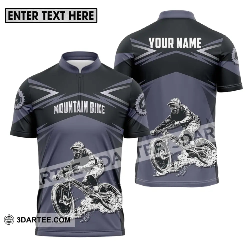 Unisex Shirt - Custom Name Mountain Bike Sport Classic Design Zipper Polo / S T-Shirt