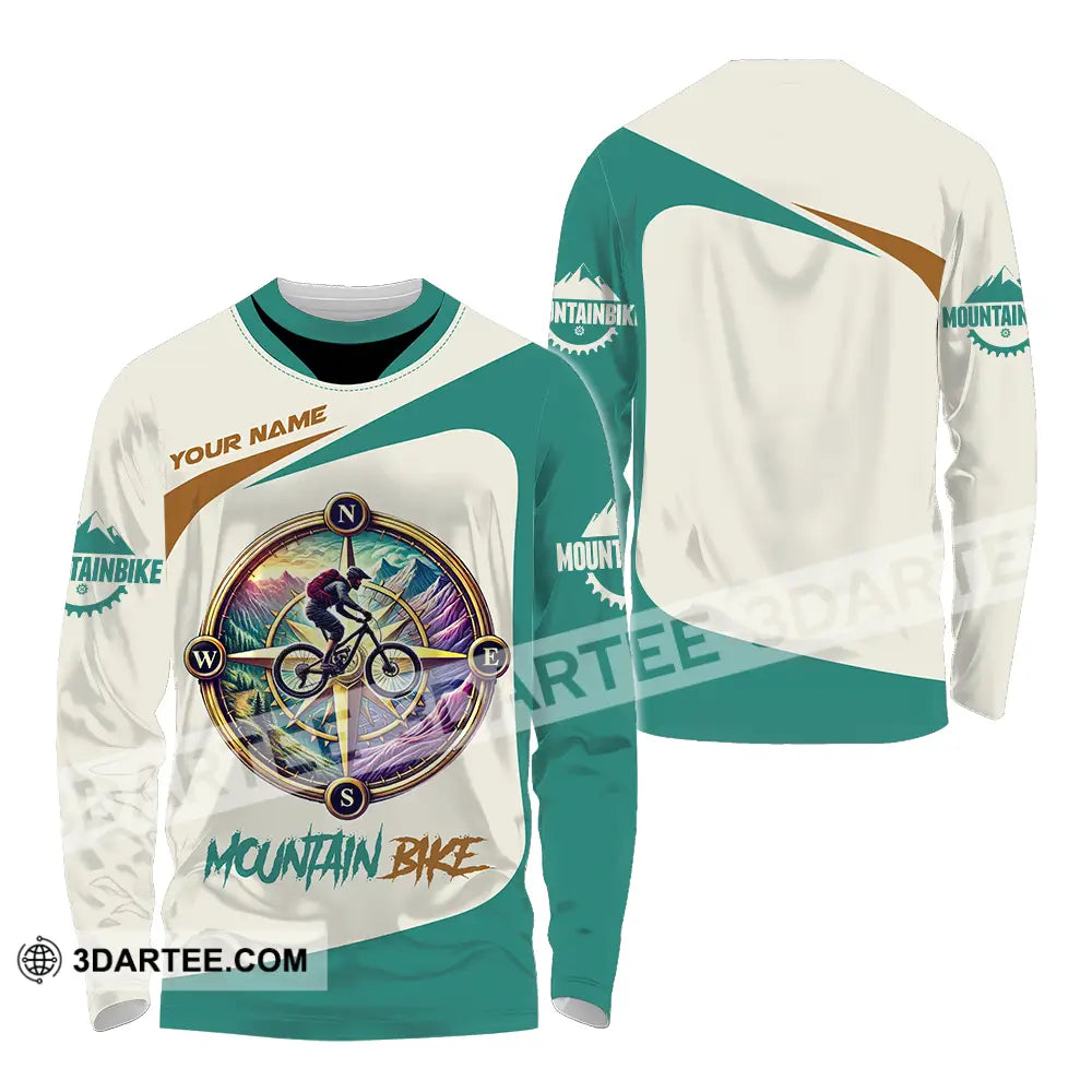 Unisex Shirt - Custom Name Mountain Bike Sport Compass Biker Long Sleeve / S T-Shirt