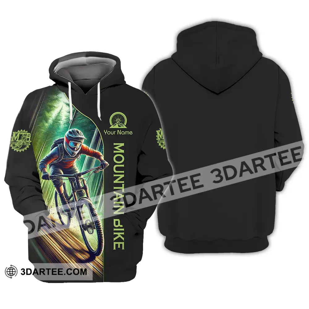 Unisex Shirt - Custom Name Mountain Bike Sport Forest And Black Biker Hoodie / S T-Shirt