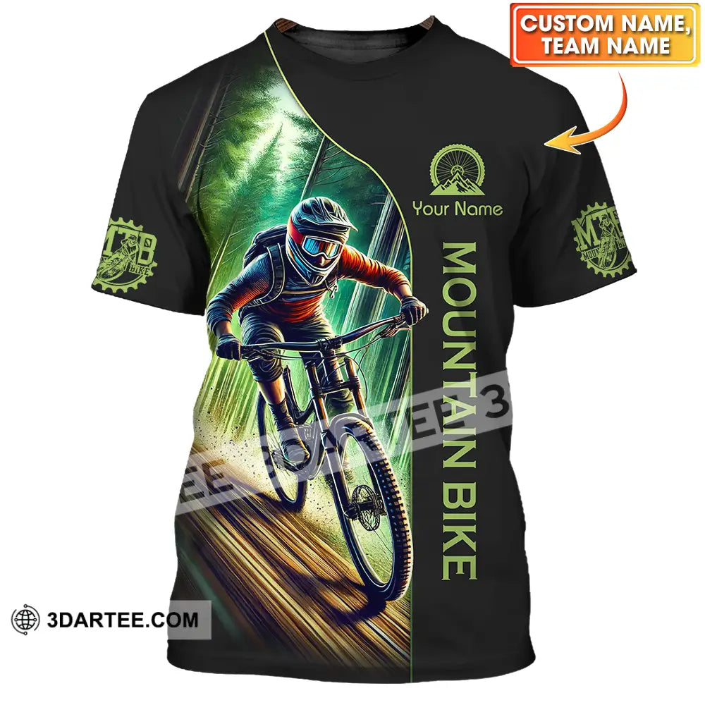 Unisex Shirt - Custom Name Mountain Bike Sport Forest And Black Biker T-Shirt