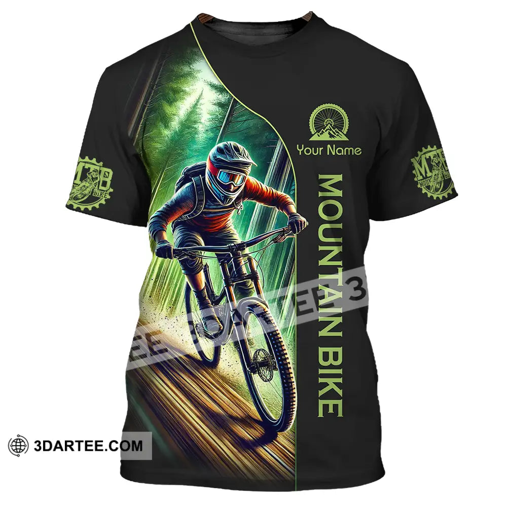 Unisex Shirt - Custom Name Mountain Bike Sport Forest And Black Biker T-Shirt / S T-Shirt