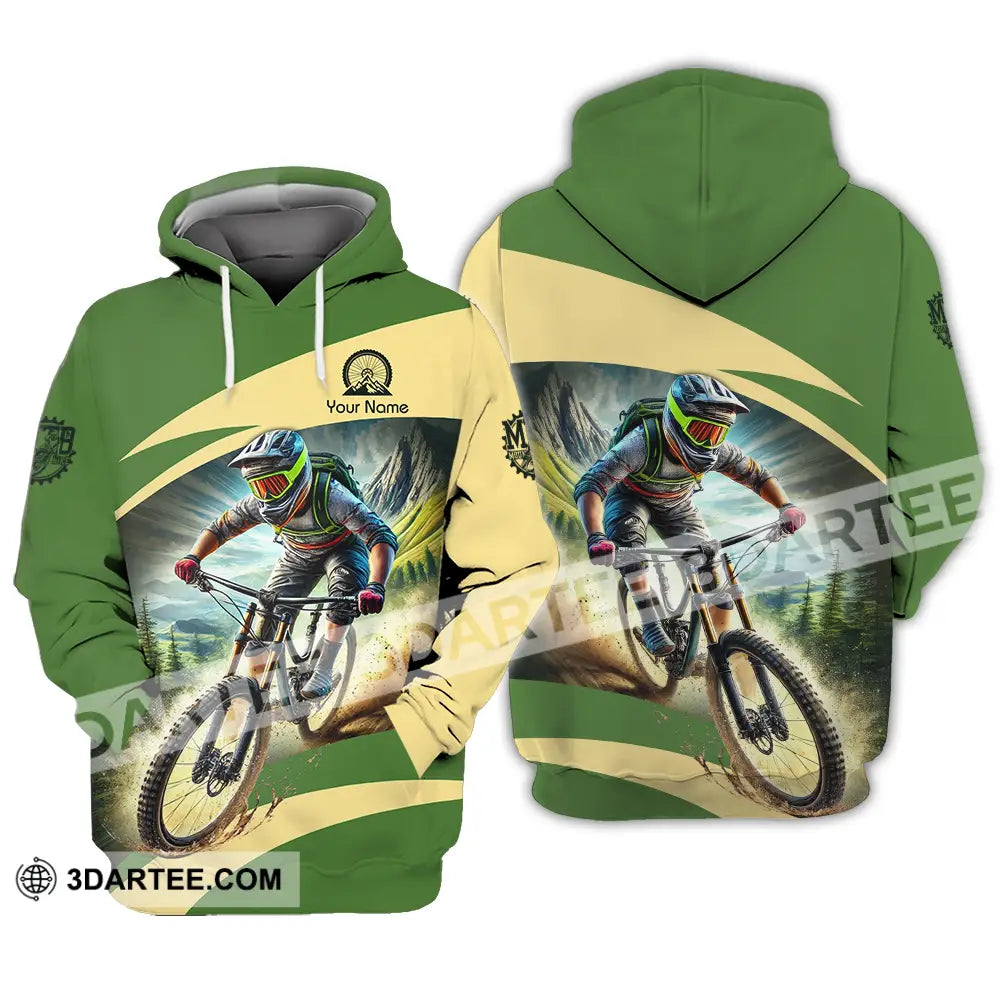 Unisex Shirt - Custom Name Mountain Bike Sport Green Biker Hoodie / S T-Shirt