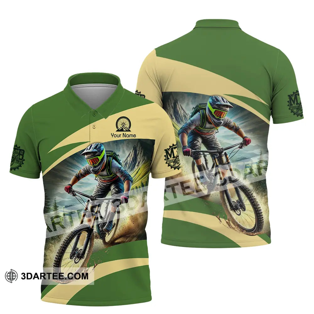 Unisex Shirt - Custom Name Mountain Bike Sport Green Biker Polo / S T-Shirt