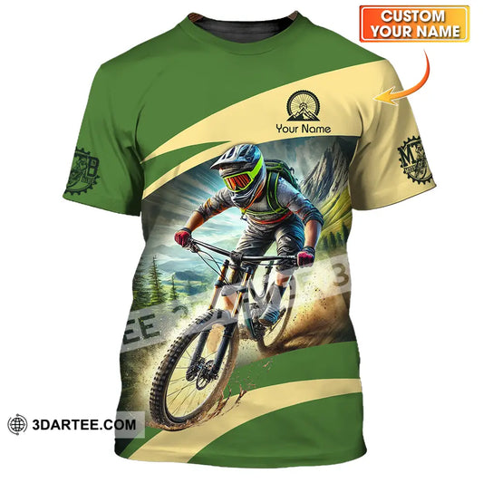 Unisex Shirt - Custom Name Mountain Bike Sport Green Biker T-Shirt