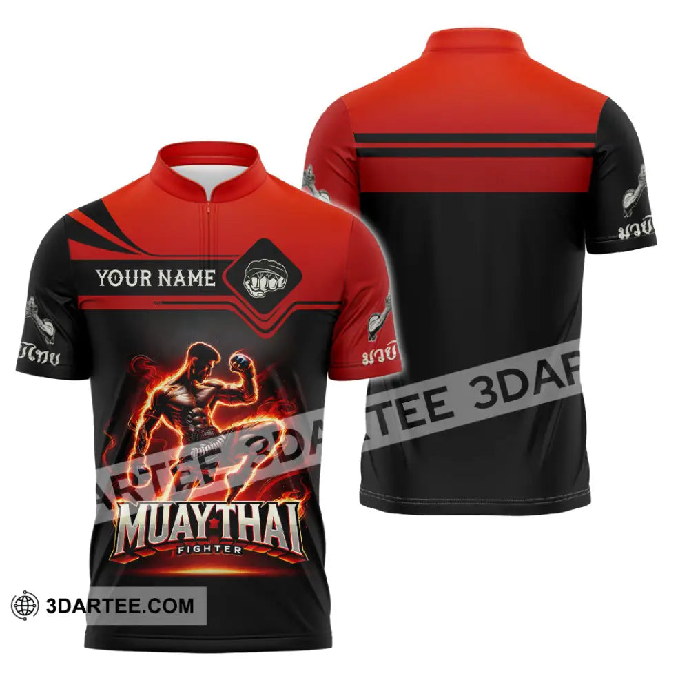 Unisex Shirt Custom Name Muay Thai Polo Long Sleeve Gift Zipper / S T-Shirt