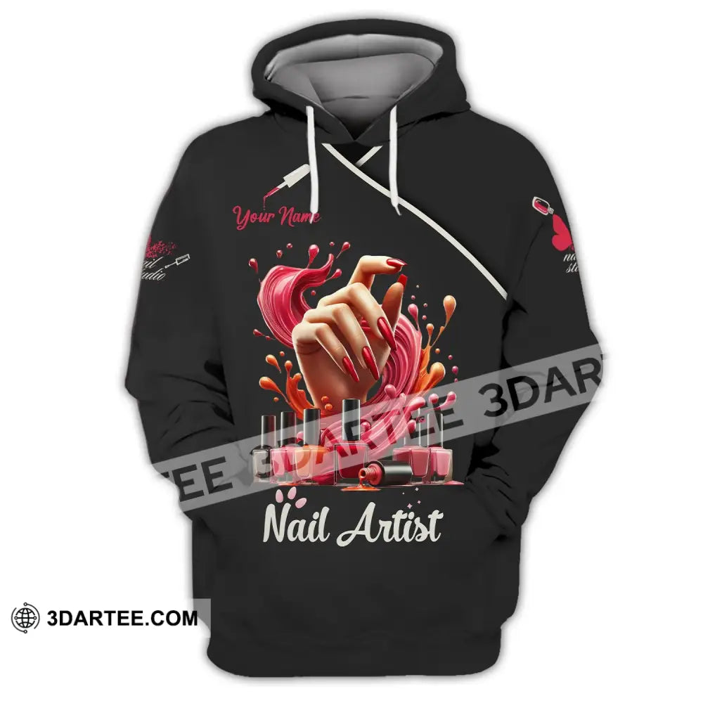 Unisex Shirt Custom Name Nail Artist Long Sleeve Hoodie Polo Shop Uniform / S T-Shirt