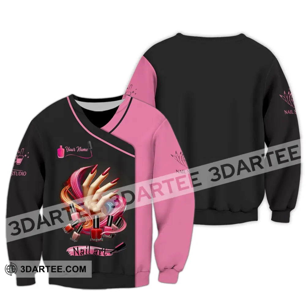 Unisex Shirt Custom Name Nail Artist Long Sleeve Hoodie Polo Studio Uniform / S T-Shirt