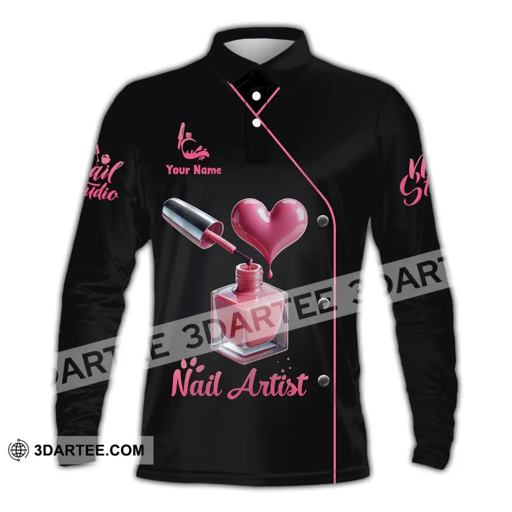 Unisex Shirt - Custom Name Nail Artist Long Sleeve Polo / S T-Shirt