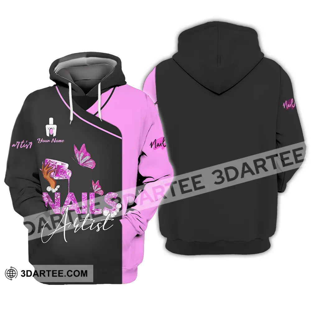 Unisex Shirt - Custom Name Nail Artist Purple Butterfly Hoodie / S T-Shirt