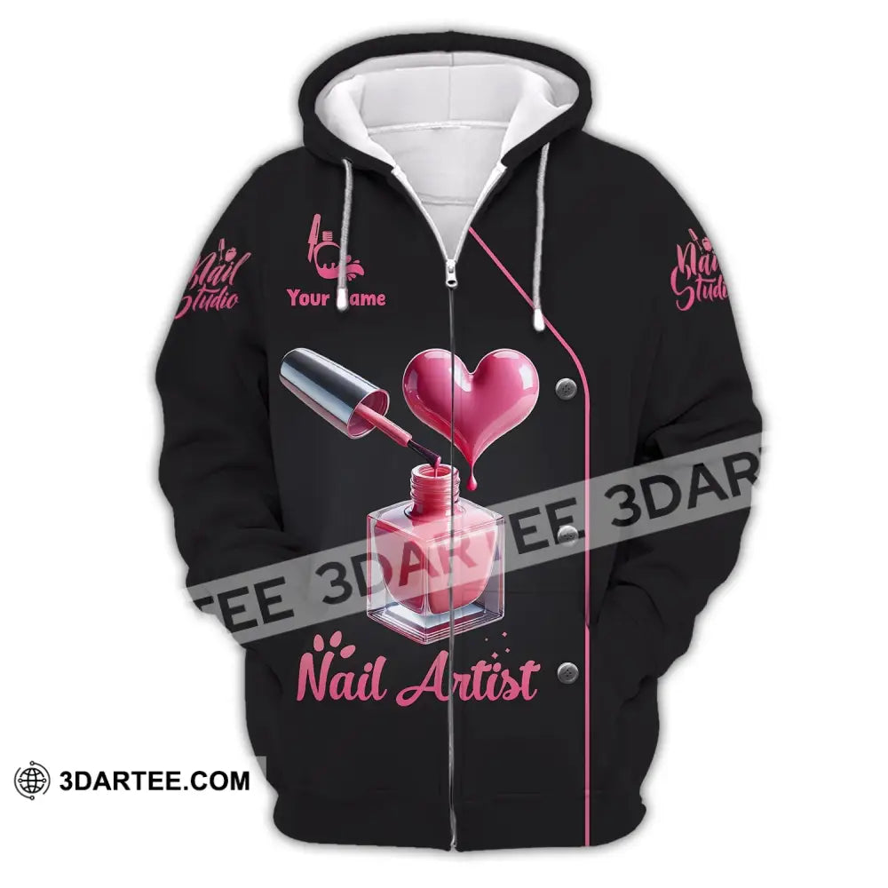 Unisex Shirt - Custom Name Nail Artist Zipper Hoodie / S T-Shirt