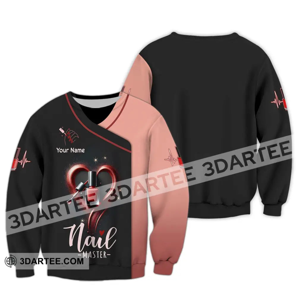 Unisex Shirt Custom Name Nail Master Artist Long Sleeve Hoodie Polo Studio Uniform / S T-Shirt