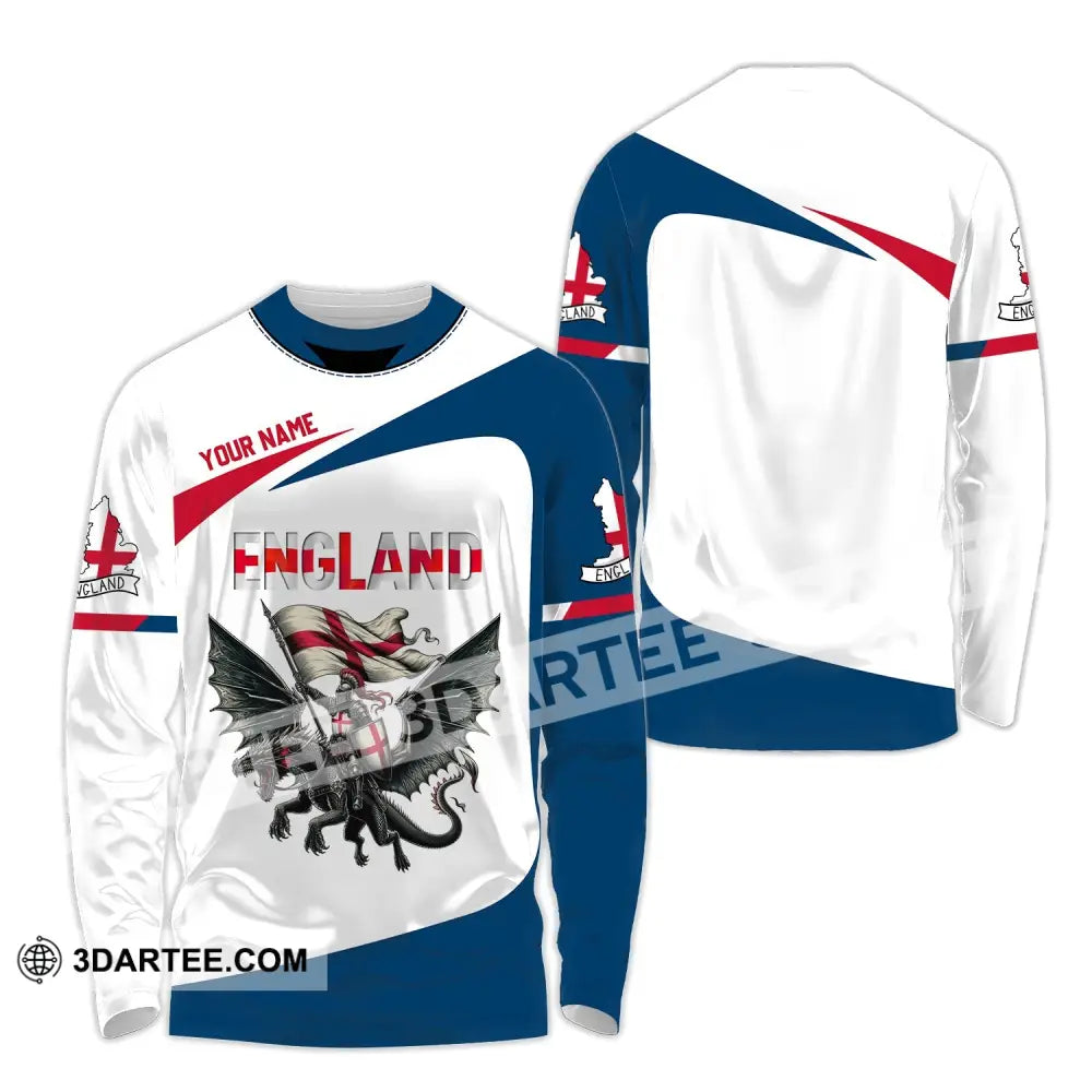 Unisex Shirt - Custom Name National Team Euro 2024 England Fly Dragon Long Sleeve / S T-Shirt