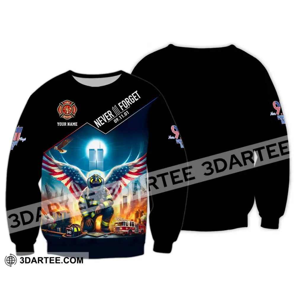 Unisex Shirt Custom Name Never Forget 911 Memorial Firefighter Long Sleeve / S T-Shirt