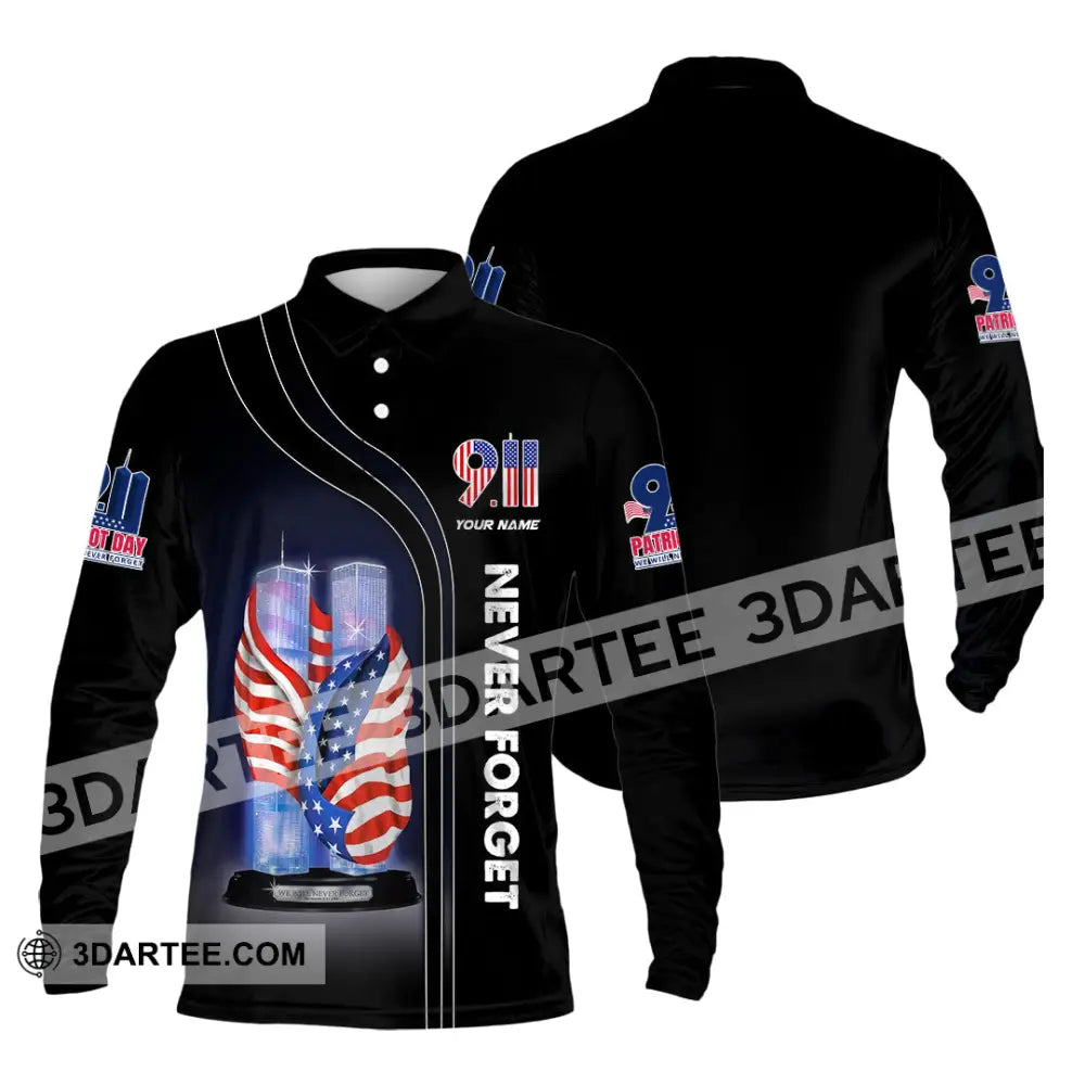 Unisex Shirt Custom Name Never Forget Firefighter Memorial 911 Long Sleeve Polo / S T-Shirt